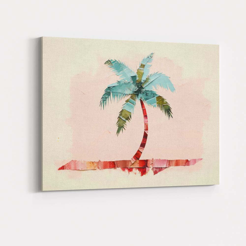 Tropical Palm Tree Paper Collage Coastal Minimalist Canvas Wall Art Print Decor Picture Ready to Hang