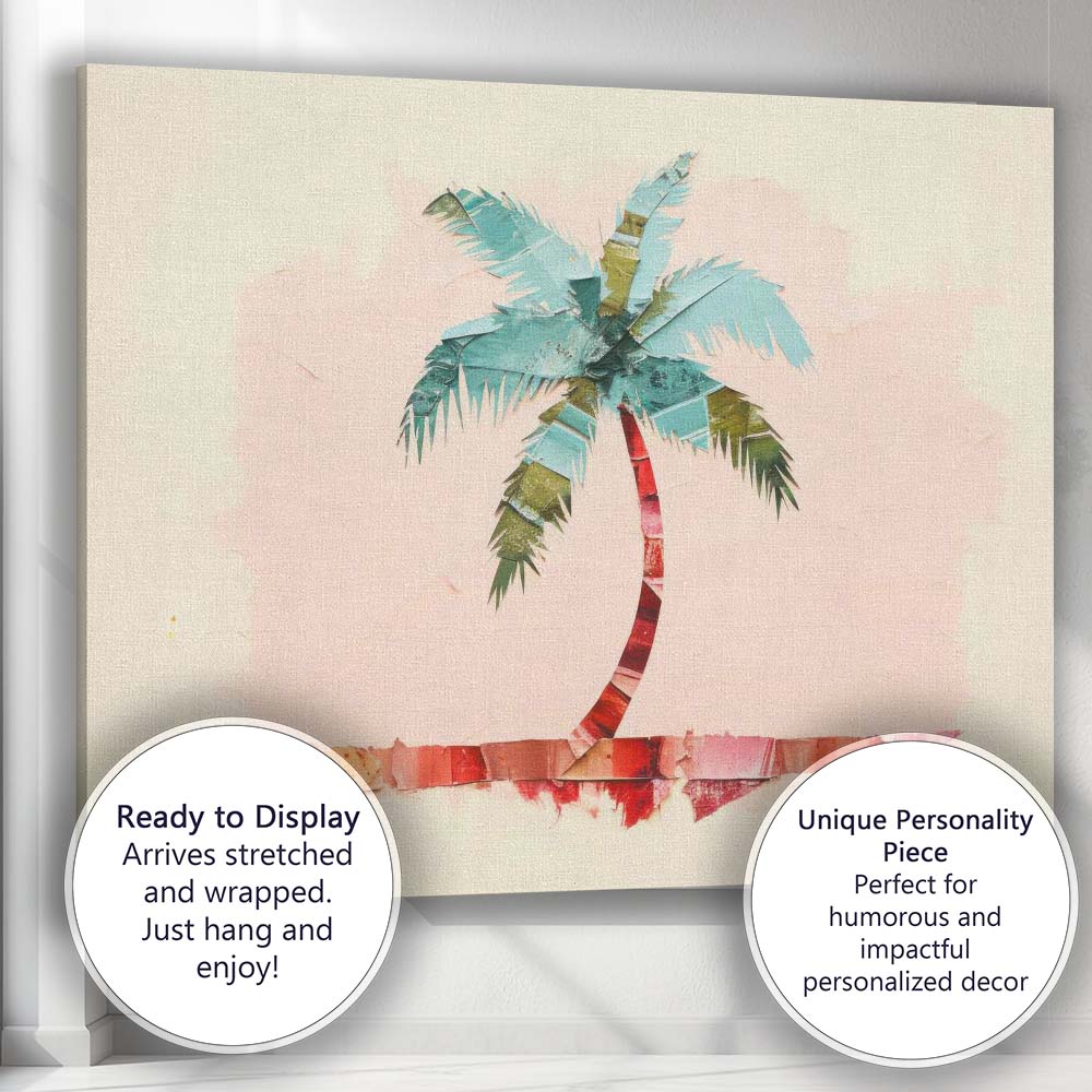 Tropical Palm Tree Paper Collage Coastal Minimalist Canvas Wall Art Print Decor Picture Ready to Hang