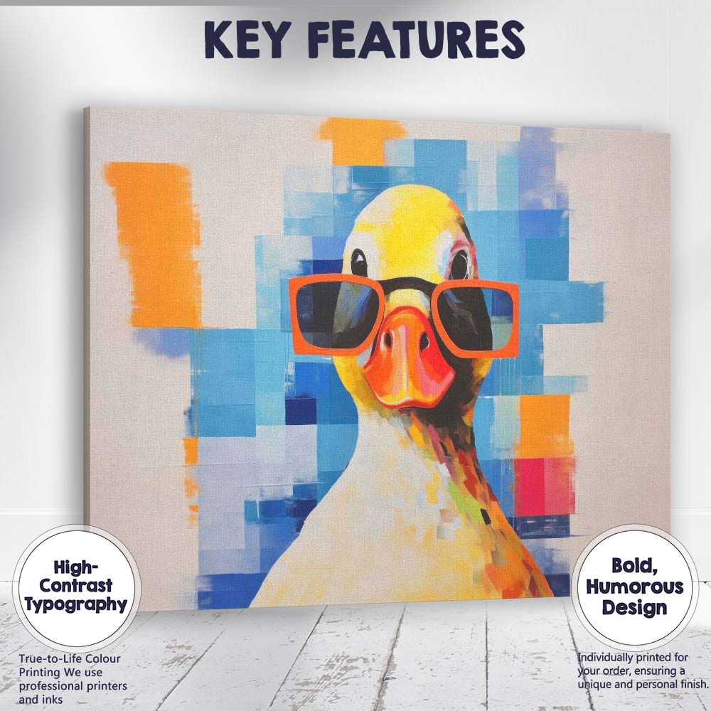 Colourful Duck Wearing Orange Glasses Contemporary Animal Portrait Canvas Wall Art Print Decor Picture Ready to Hang