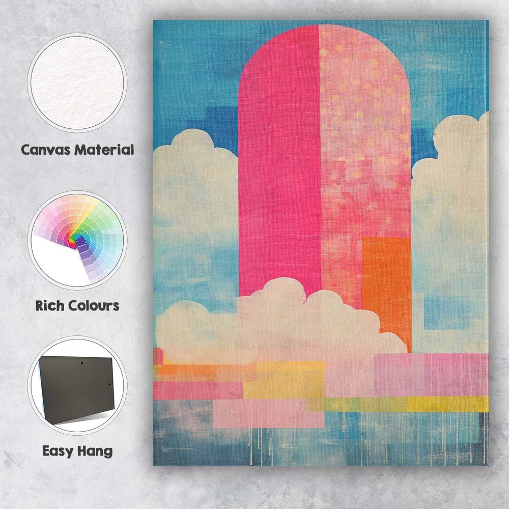 Abstract Pink Arch Clouds Geometric Contemporary Landscape Canvas Wall Art Print Decor Picture Ready to Hang