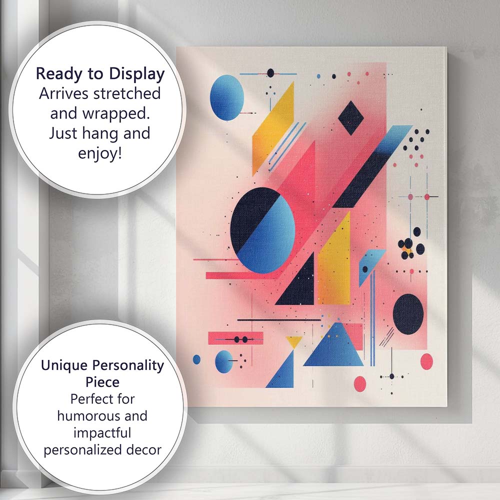 Modern Pink Blue Yellow Geometric Abstract Shapes Canvas Wall Art Print Decor Picture Ready to Hang
