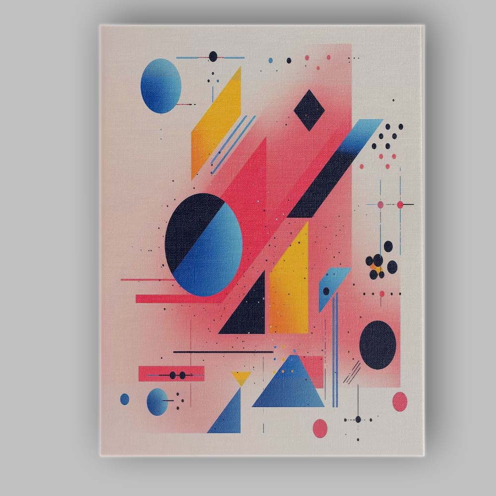 Modern Pink Blue Yellow Geometric Abstract Shapes Canvas Wall Art Print Decor Picture Ready to Hang