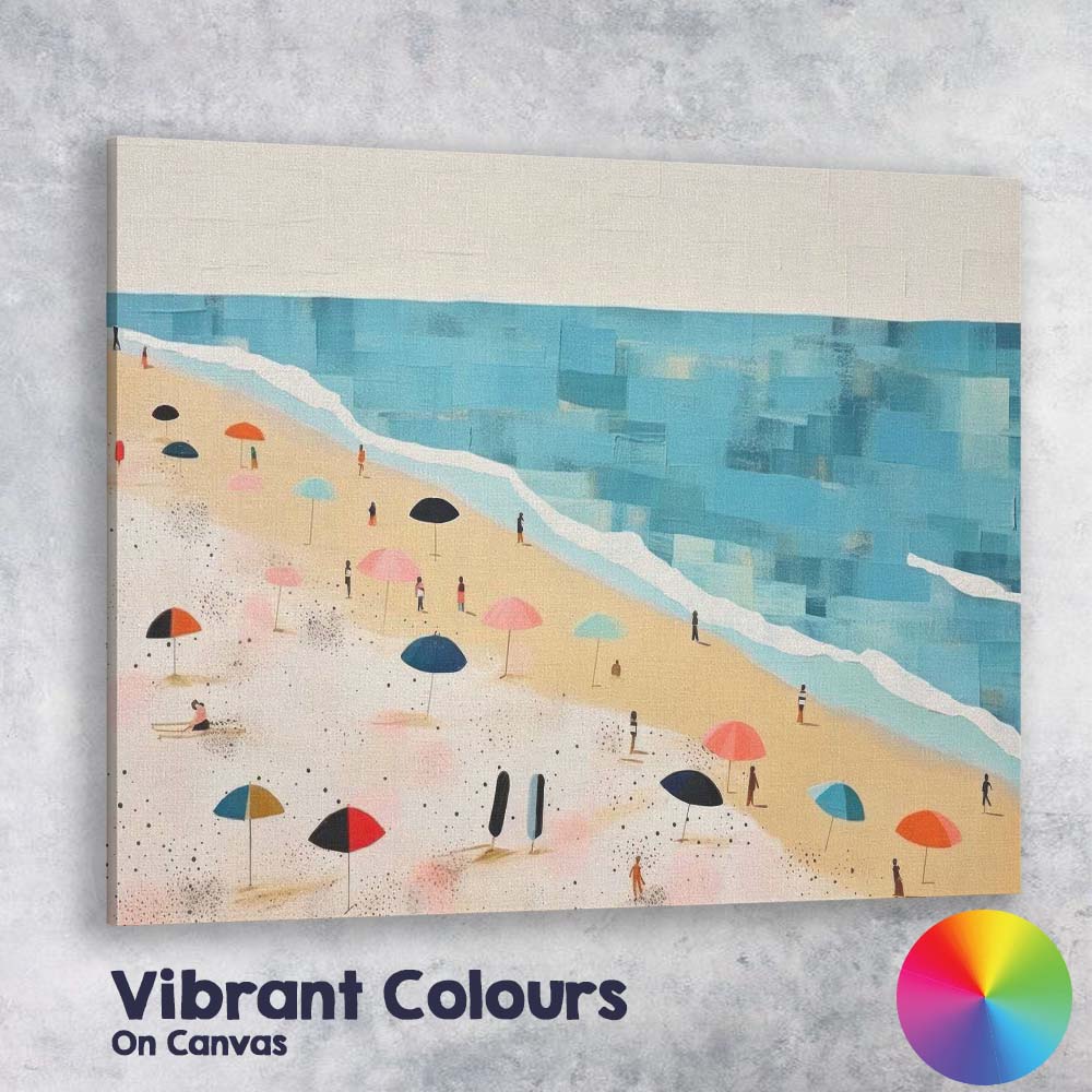 Pastel Coastal Beach Umbrellas Seaside Landscape Canvas Wall Art Print Decor Picture Ready to Hang