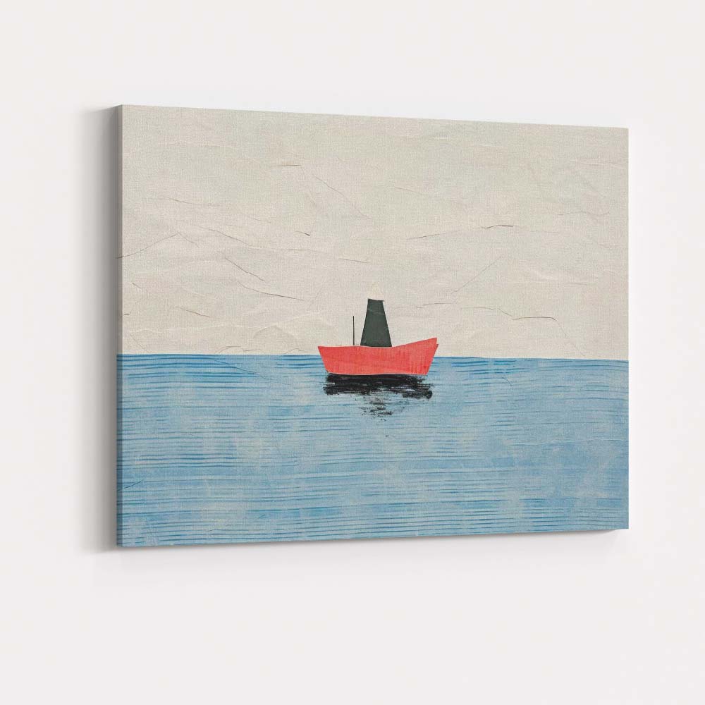 Minimalist Red Sailboat Calm Ocean Coastal Canvas Wall Art Print Decor Picture Ready to Hang