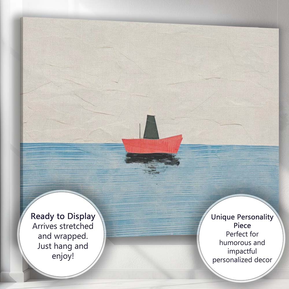 Minimalist Red Sailboat Calm Ocean Coastal Canvas Wall Art Print Decor Picture Ready to Hang