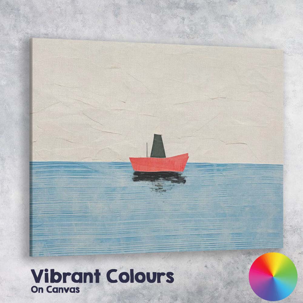 Minimalist Red Sailboat Calm Ocean Coastal Canvas Wall Art Print Decor Picture Ready to Hang