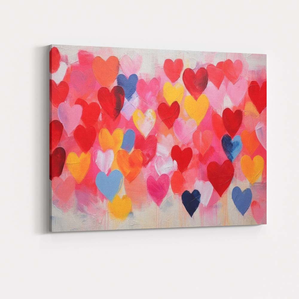 Colourful Watercolour Hearts Abstract Love Pattern Canvas Wall Art Print Decor Picture Ready to Hang