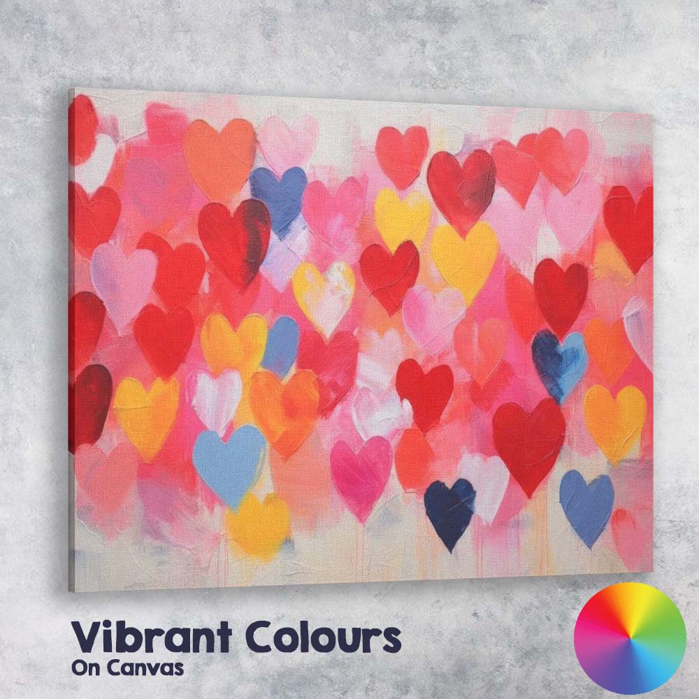 Colourful Watercolour Hearts Abstract Love Pattern Canvas Wall Art Print Decor Picture Ready to Hang