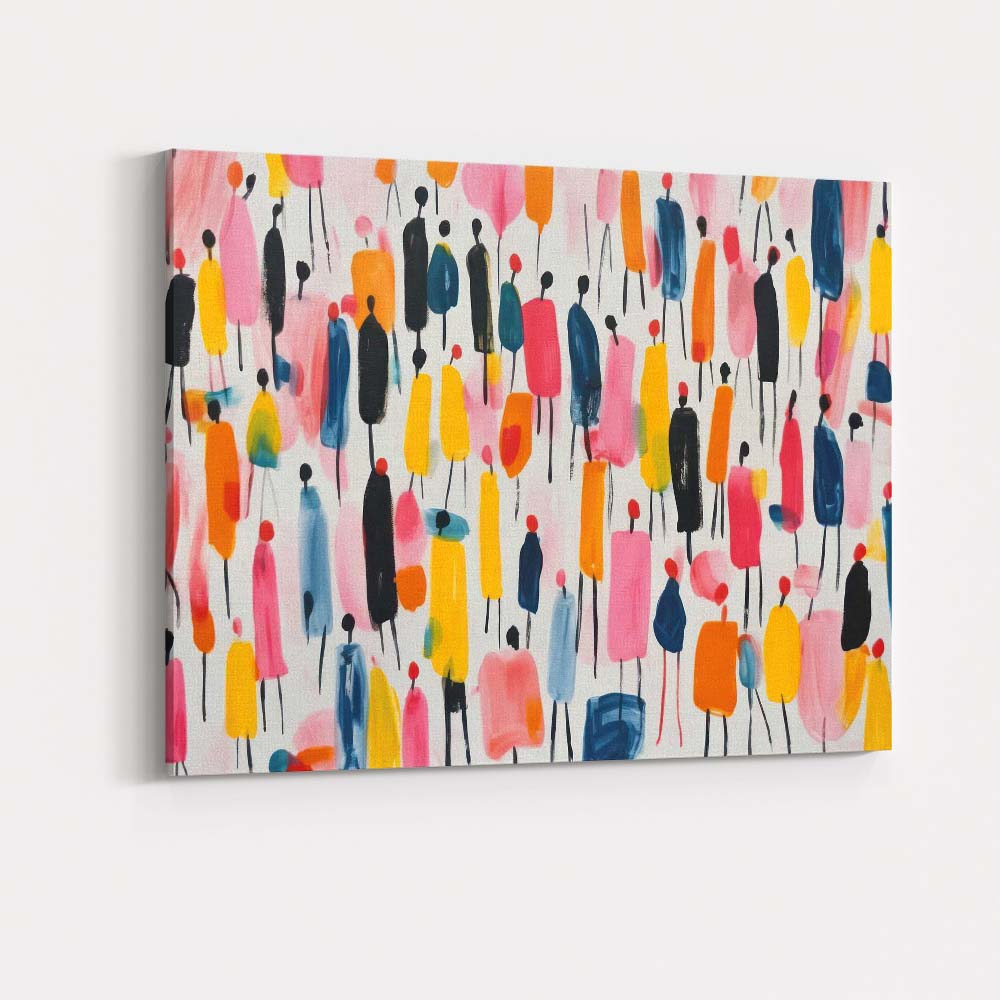 Abstract Colourful Minimalist Figure Crowd Painting Canvas Wall Art Print Decor Picture Ready to Hang