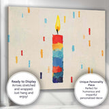 Colourful Rainbow Birthday Candle Minimalist Celebration Canvas Wall Art Print Decor Picture Ready to Hang