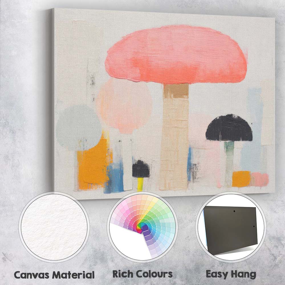 Abstract Pastel Pink Mushroom Botanical Contemporary Canvas Wall Art Print Decor Picture Ready to Hang