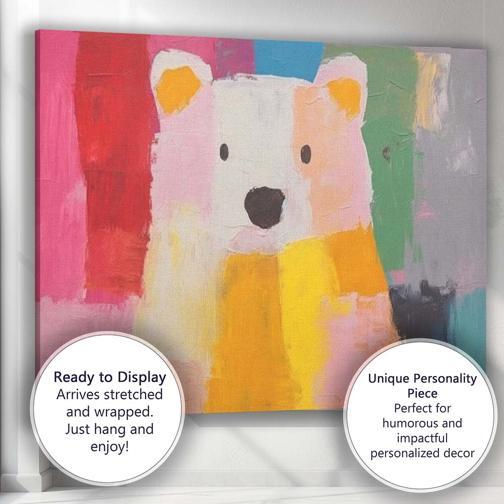 Colourful Abstract Polar Bear Portrait Modern Animal Canvas Wall Art Print Decor Picture Ready to Hang