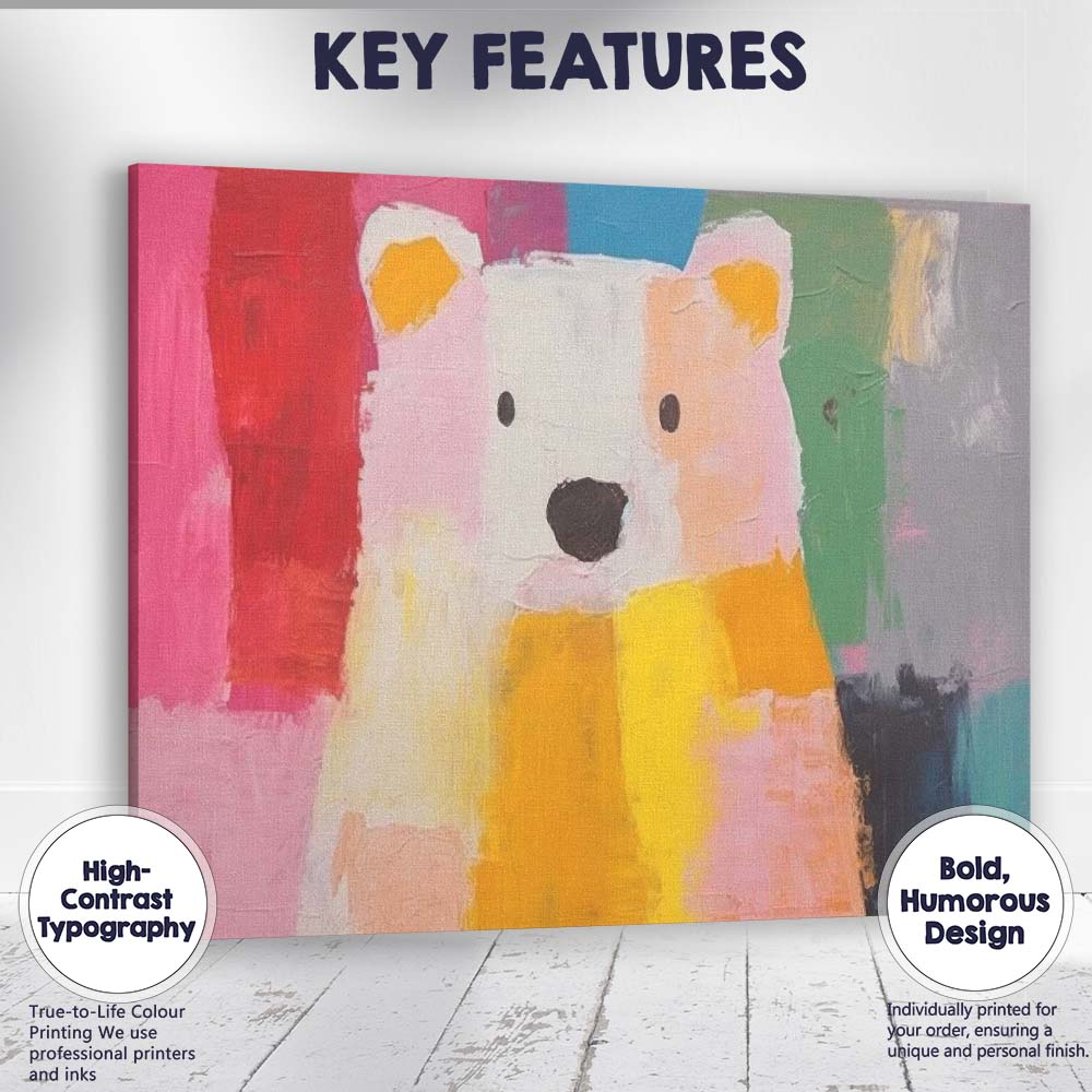 Colourful Abstract Polar Bear Portrait Modern Animal Canvas Wall Art Print Decor Picture Ready to Hang