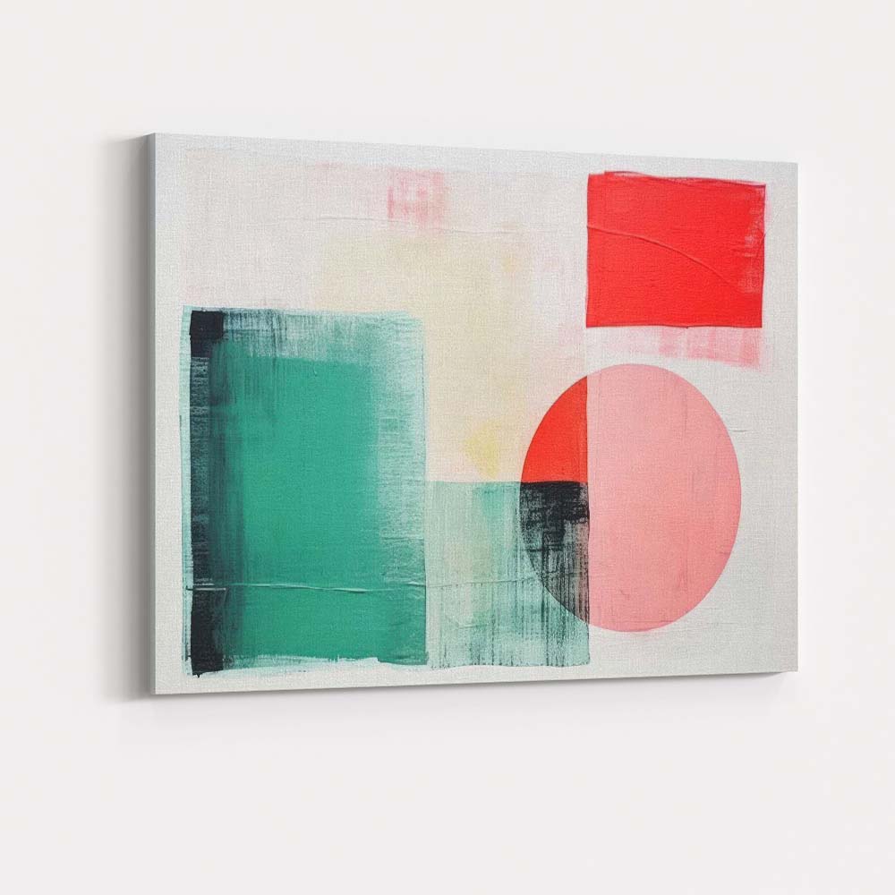 Abstract Teal Pink Geometric Shapes Minimalist Modern Canvas Wall Art Print Decor Picture Ready to Hang
