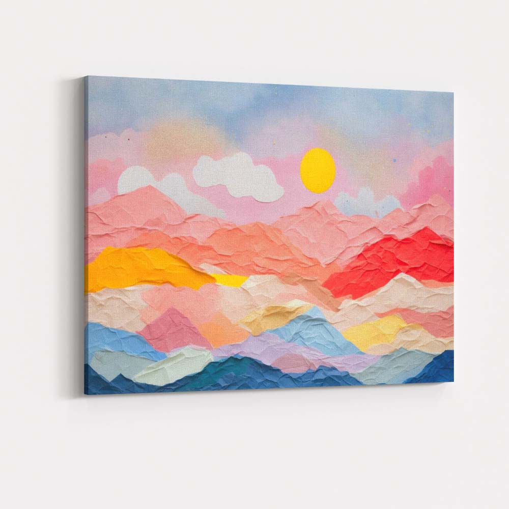 Pastel Pink Paper Collage Mountain Landscape Abstract Canvas Wall Art Print Decor Picture Ready to Hang