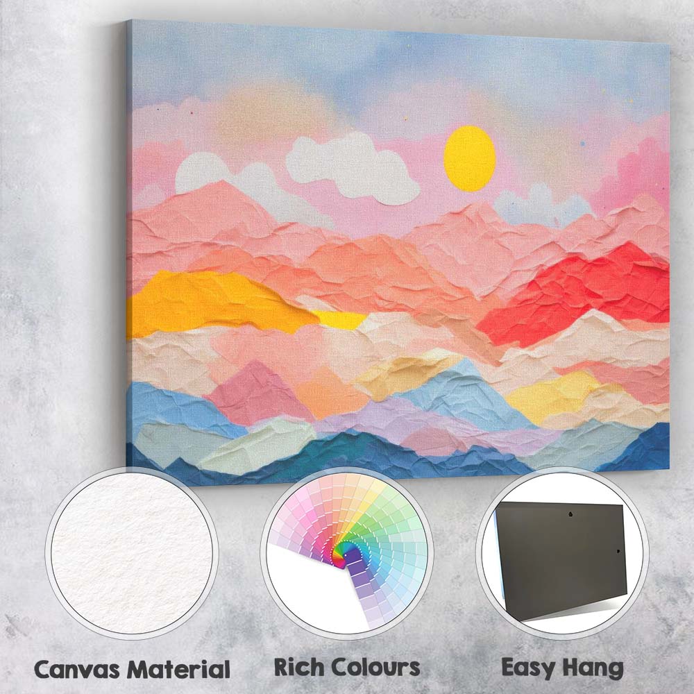Pastel Pink Paper Collage Mountain Landscape Abstract Canvas Wall Art Print Decor Picture Ready to Hang