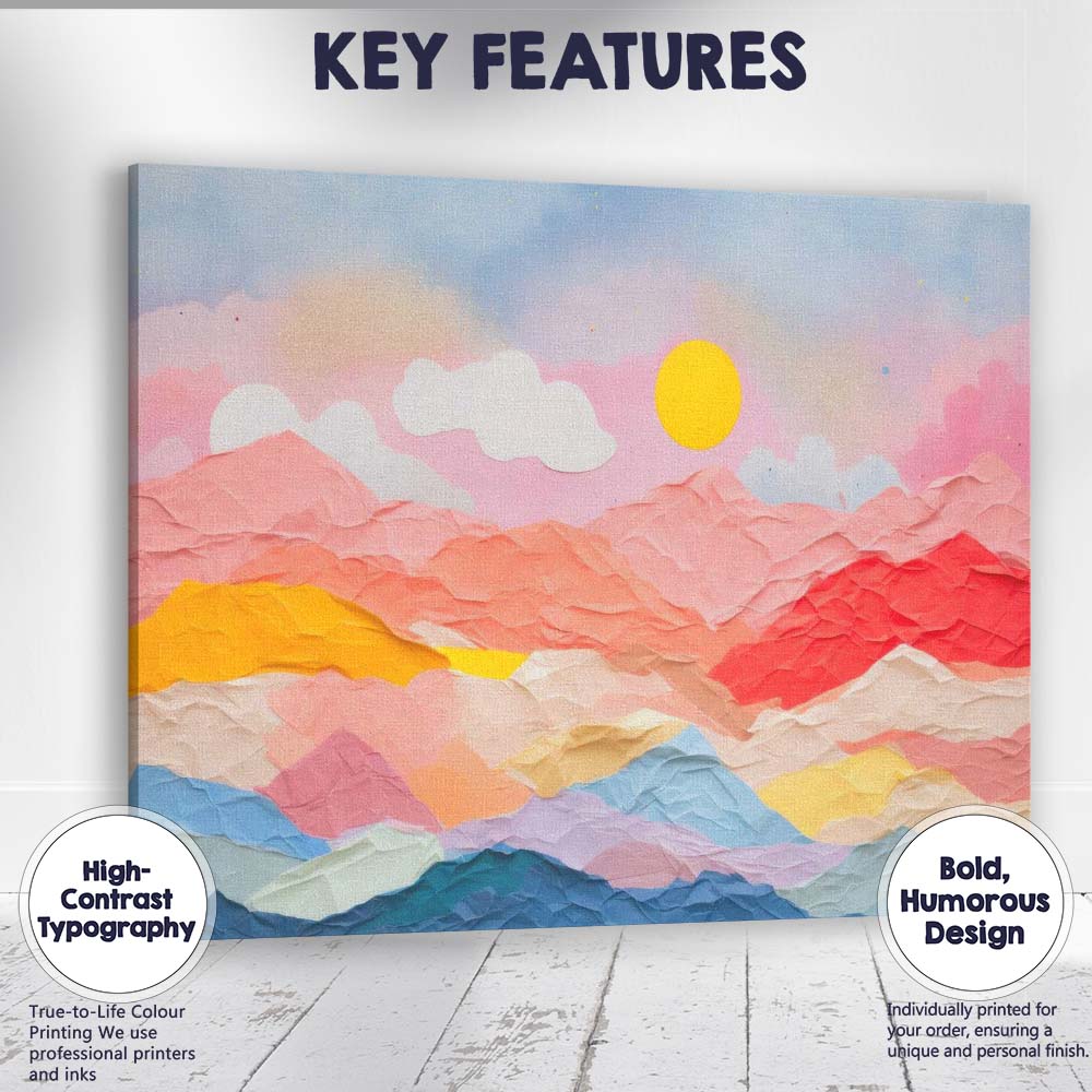 Pastel Pink Paper Collage Mountain Landscape Abstract Canvas Wall Art Print Decor Picture Ready to Hang