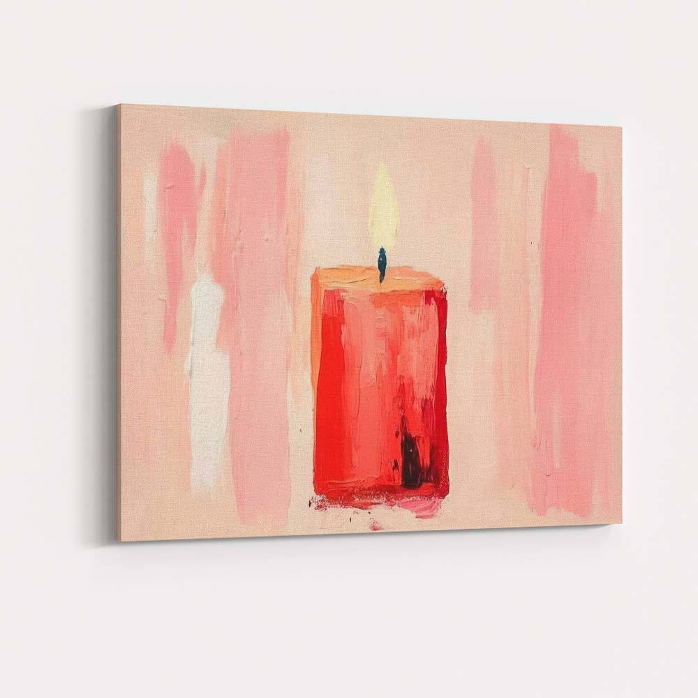 Blush Pink Lit Candle Minimalist Abstract Painting Canvas Wall Art Print Decor Picture Ready to Hang