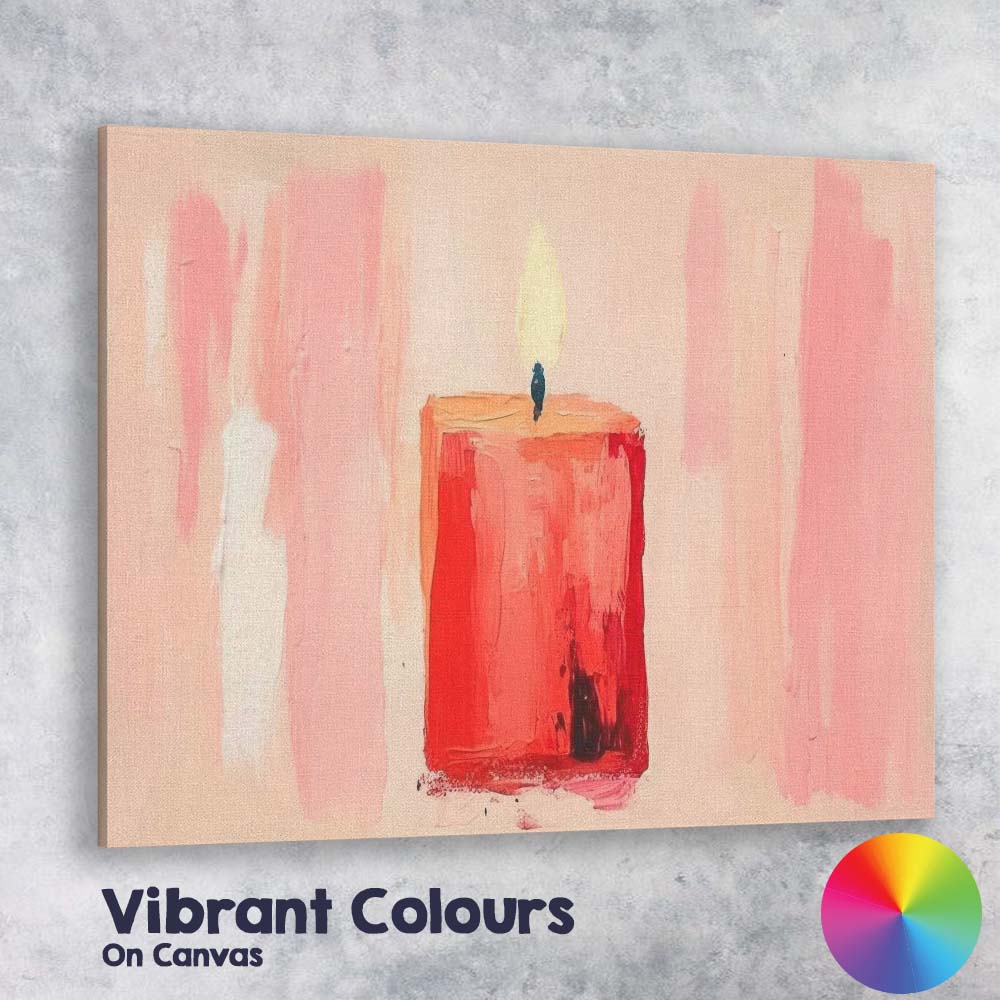 Blush Pink Lit Candle Minimalist Abstract Painting Canvas Wall Art Print Decor Picture Ready to Hang