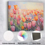Soft Pink Tulip Meadow Impressionist Floral Landscape Canvas Wall Art Print Decor Picture Ready to Hang