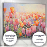 Soft Pink Tulip Meadow Impressionist Floral Landscape Canvas Wall Art Print Decor Picture Ready to Hang