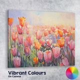 Soft Pink Tulip Meadow Impressionist Floral Landscape Canvas Wall Art Print Decor Picture Ready to Hang