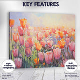 Soft Pink Tulip Meadow Impressionist Floral Landscape Canvas Wall Art Print Decor Picture Ready to Hang