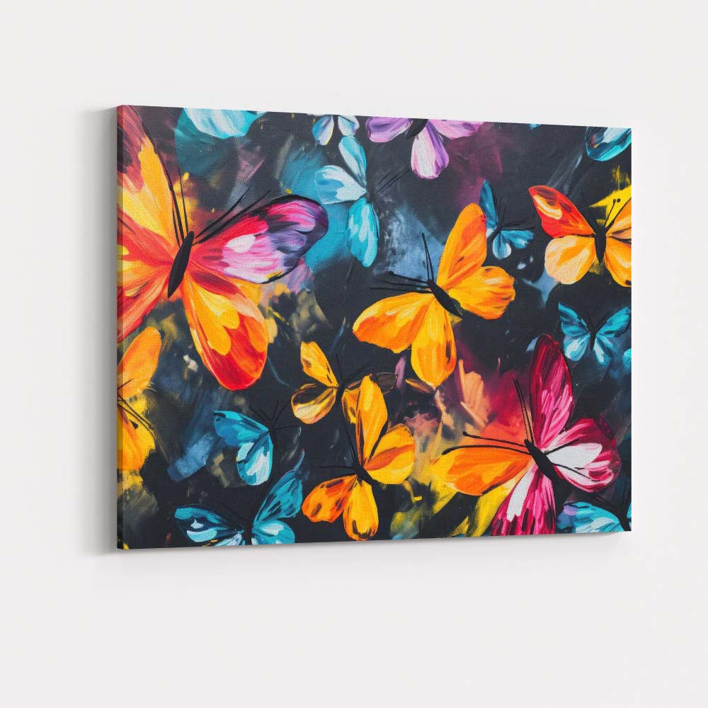 Vibrant Colourful Butterfly Garden Dark Floral Canvas Wall Art Print Decor Picture Ready to Hang