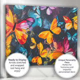 Vibrant Colourful Butterfly Garden Dark Floral Canvas Wall Art Print Decor Picture Ready to Hang