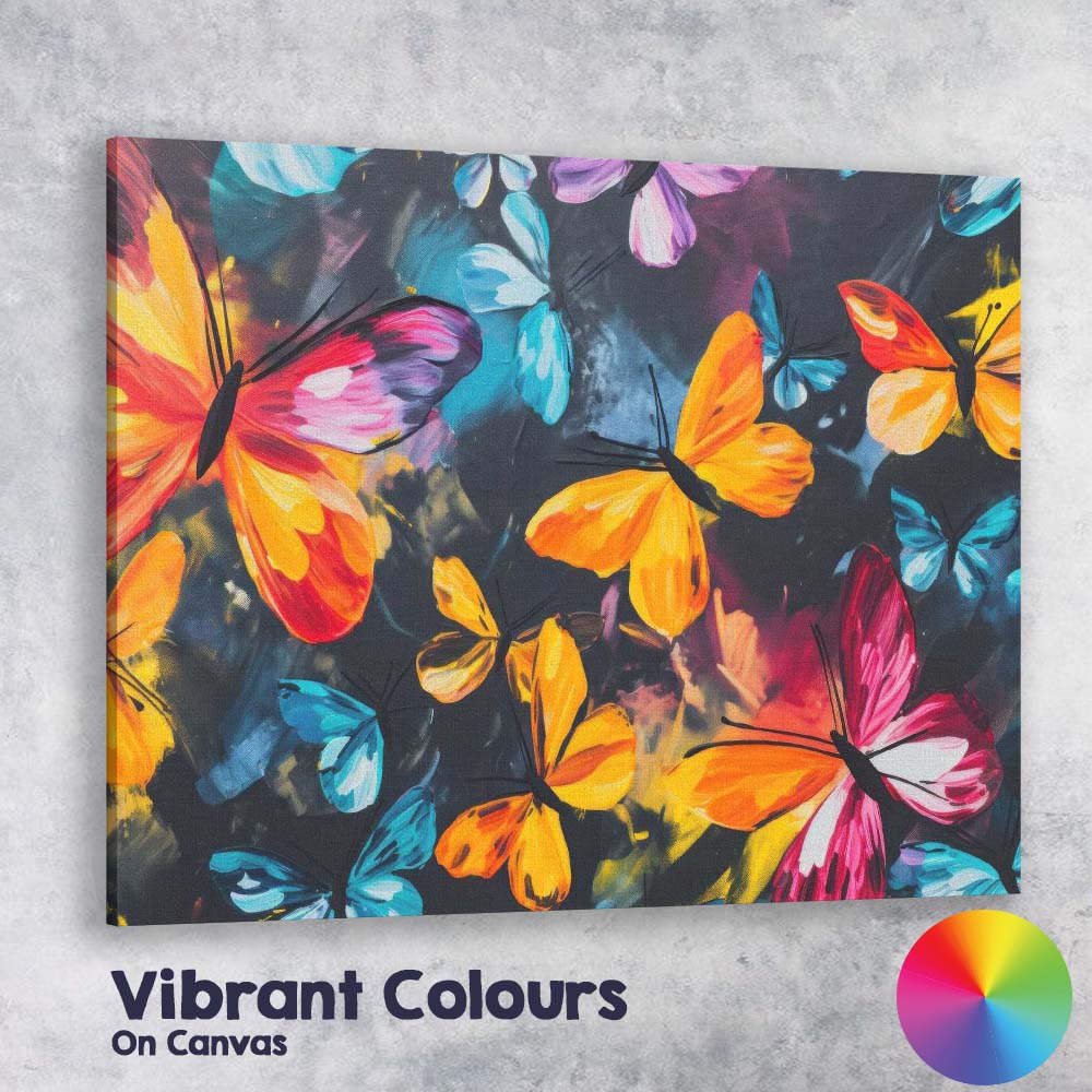 Vibrant Colourful Butterfly Garden Dark Floral Canvas Wall Art Print Decor Picture Ready to Hang