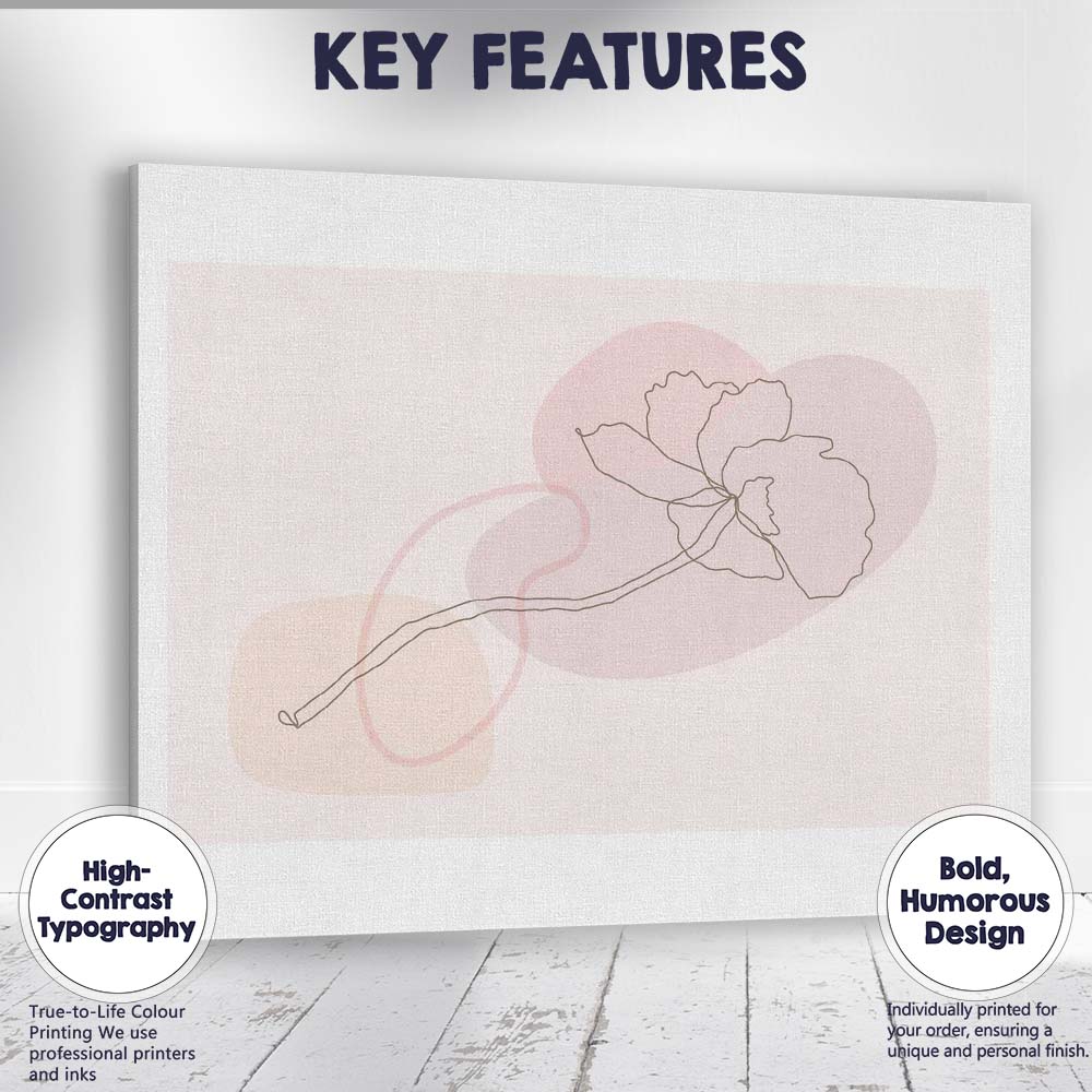 Minimalist One Line Floral Stem Abstract Pastel Shapes Canvas Wall Art Print Decor Picture Ready to Hang