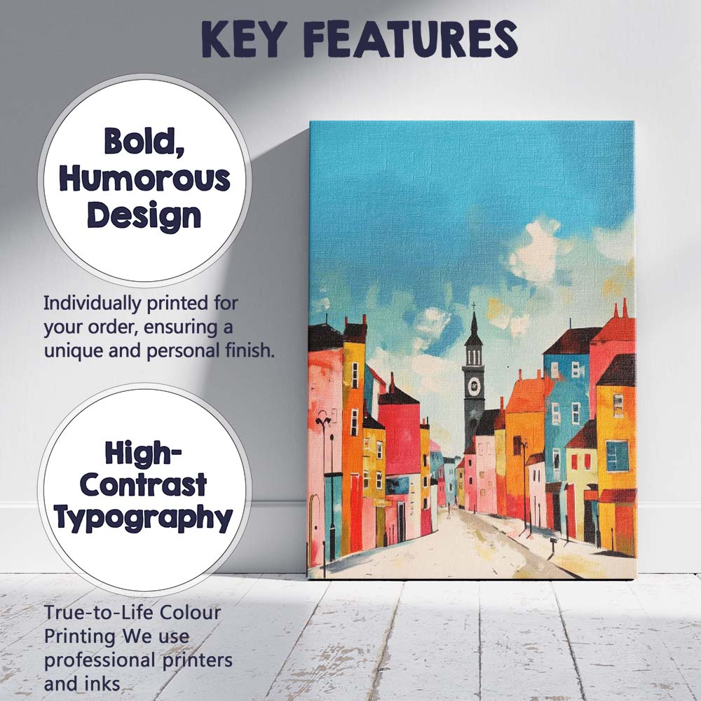 Colourful Contemporary Townscape Clock Tower Cityscape Canvas Wall Art Print Decor Picture Ready to Hang