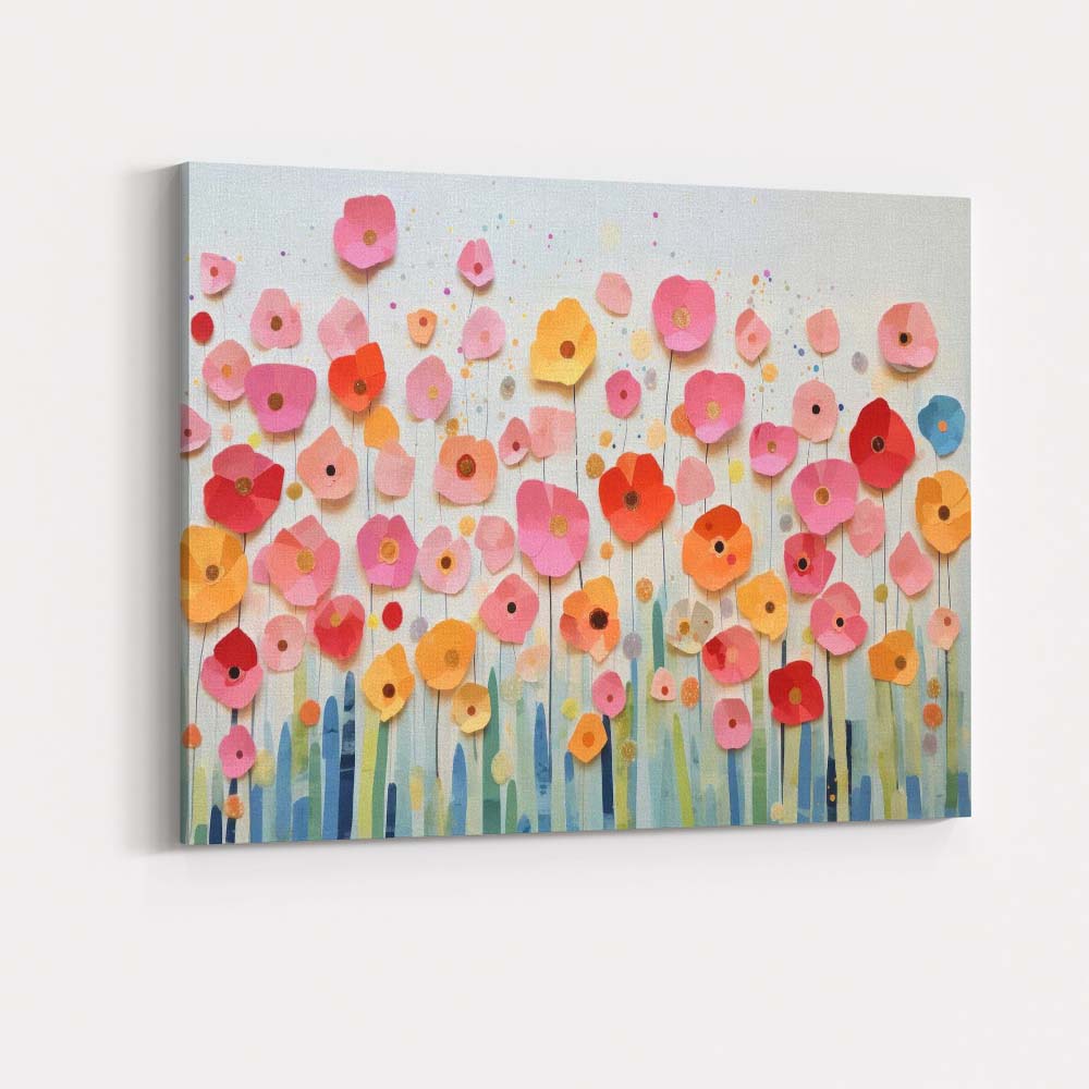 Pastel Paper Cut Wildflower Meadow Floral Collage Canvas Wall Art Print Decor Picture Ready to Hang