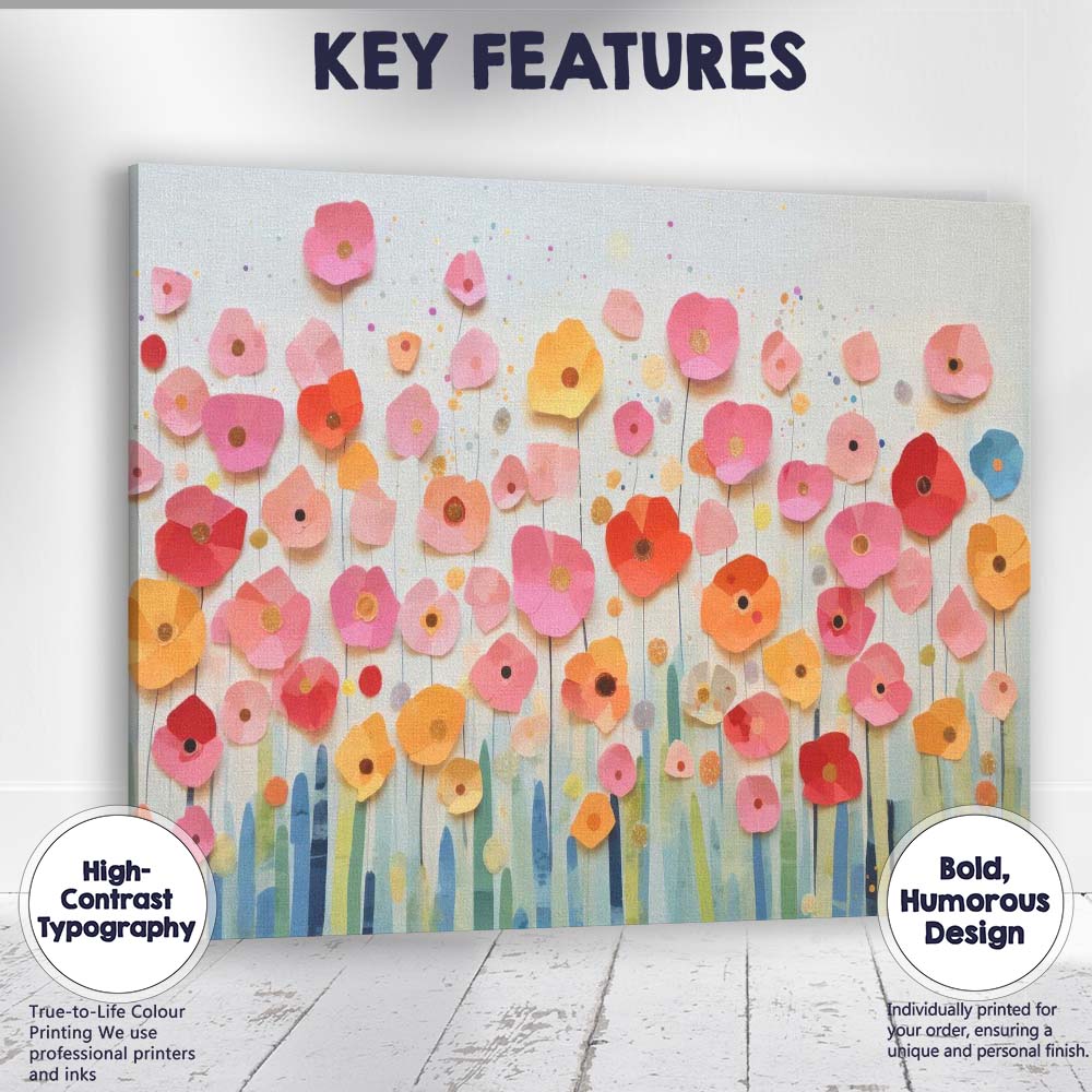 Pastel Paper Cut Wildflower Meadow Floral Collage Canvas Wall Art Print Decor Picture Ready to Hang