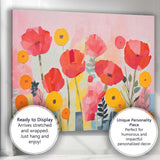 Pink Red Poppy Garden Contemporary Botanical Collage Canvas Wall Art Print Decor Picture Ready to Hang