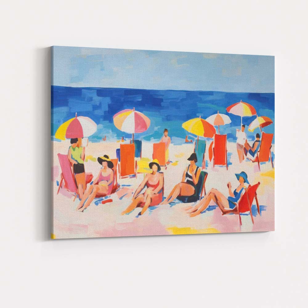 Colourful Summer Beach Umbrellas Seaside Holiday Painting Canvas Wall Art Print Decor Picture Ready to Hang