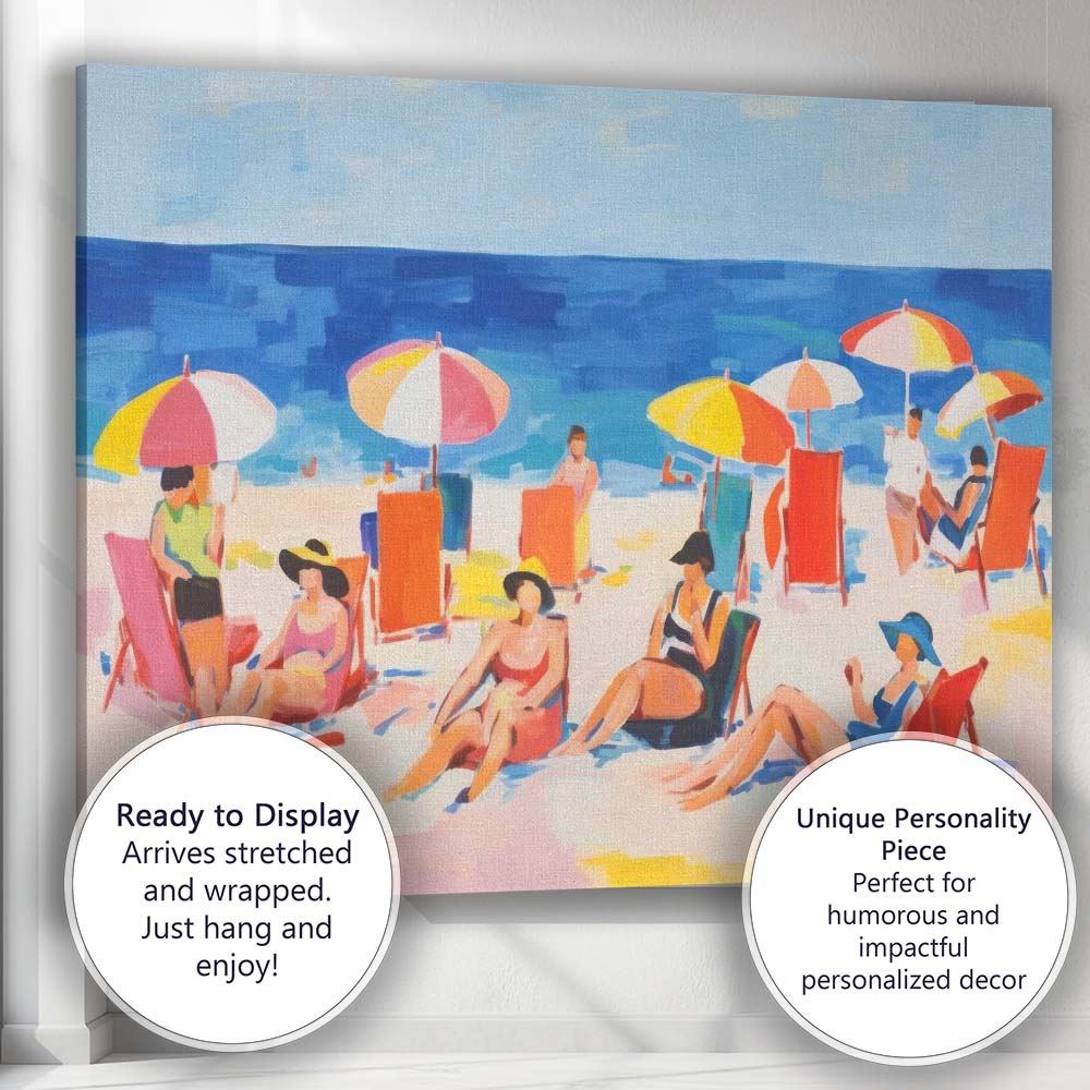 Colourful Summer Beach Umbrellas Seaside Holiday Painting Canvas Wall Art Print Decor Picture Ready to Hang