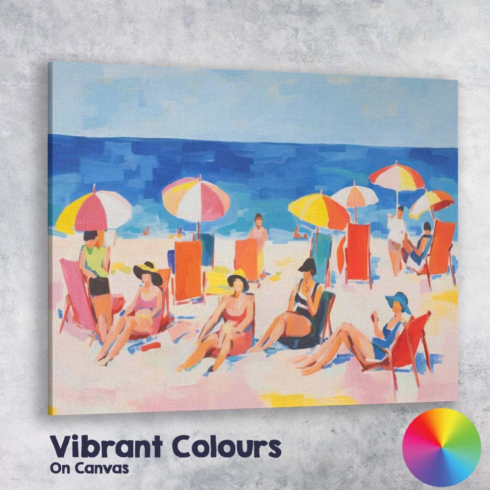 Colourful Summer Beach Umbrellas Seaside Holiday Painting Canvas Wall Art Print Decor Picture Ready to Hang