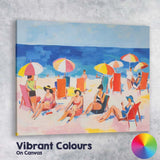 Colourful Summer Beach Umbrellas Seaside Holiday Painting Canvas Wall Art Print Decor Picture Ready to Hang