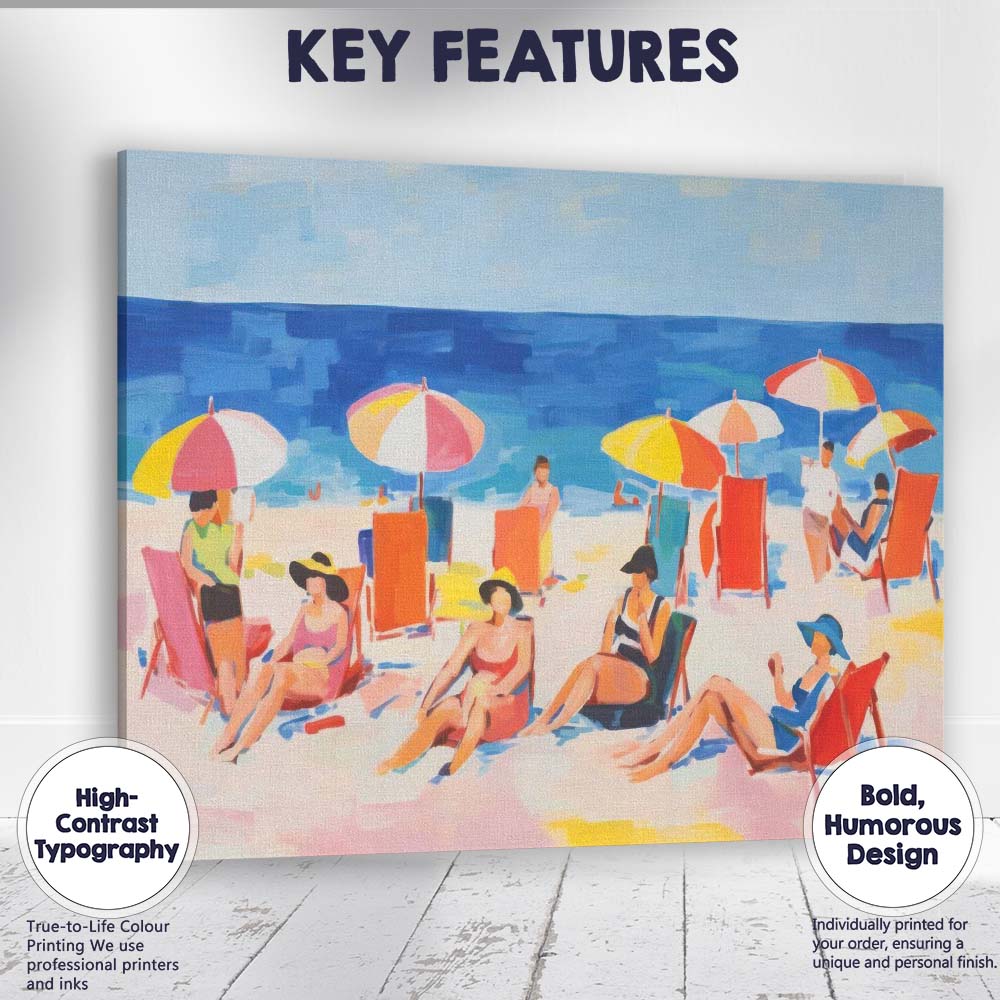 Colourful Summer Beach Umbrellas Seaside Holiday Painting Canvas Wall Art Print Decor Picture Ready to Hang
