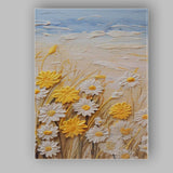 Textured White Daisy Yellow Wildflower Meadow Palette Knife Canvas Wall Art Print Decor Picture Ready to Hang