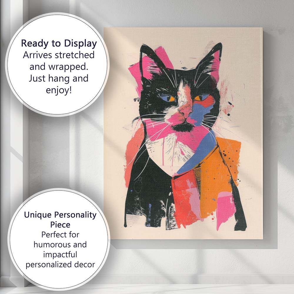 Modern Colourful Pop Art Cat Portrait Abstract Canvas Wall Art Print Decor Picture Ready to Hang