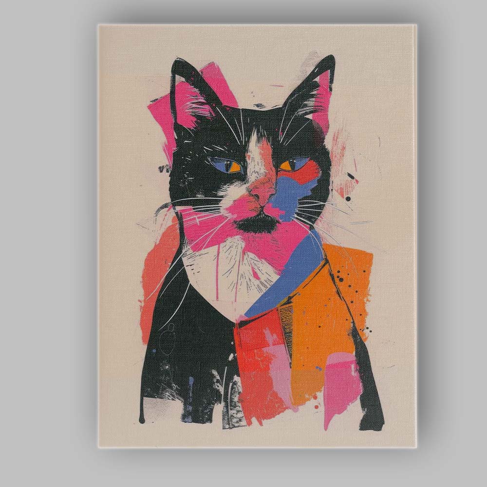 Modern Colourful Pop Art Cat Portrait Abstract Canvas Wall Art Print Decor Picture Ready to Hang