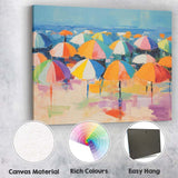 Colourful Beach Umbrella Seascape Impressionist Summer Coastal Canvas Wall Art Print Decor Picture Ready to Hang