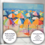 Colourful Beach Umbrella Seascape Impressionist Summer Coastal Canvas Wall Art Print Decor Picture Ready to Hang