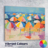 Colourful Beach Umbrella Seascape Impressionist Summer Coastal Canvas Wall Art Print Decor Picture Ready to Hang