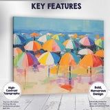 Colourful Beach Umbrella Seascape Impressionist Summer Coastal Canvas Wall Art Print Decor Picture Ready to Hang