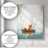 Peaceful Fox Fishing On Tranquil Lake Whimsical Woodland Canvas Wall Art Print Decor Picture Ready to Hang