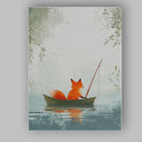 Peaceful Fox Fishing On Tranquil Lake Whimsical Woodland Canvas Wall Art Print Decor Picture Ready to Hang