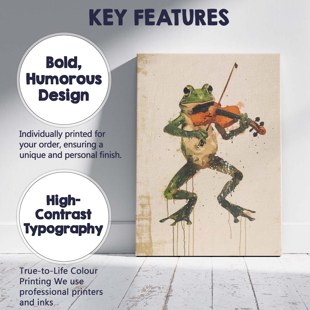 Whimsical Frog Playing Violin Watercolour Animal Musician Canvas Wall Art Print Decor Picture Ready to Hang